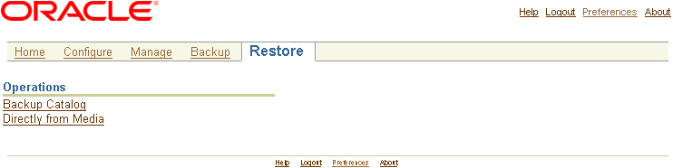 Shows the Restore page.