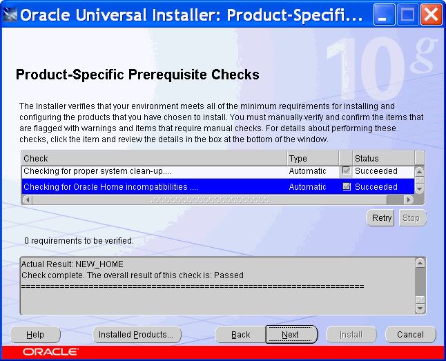 basic database installation: second screen