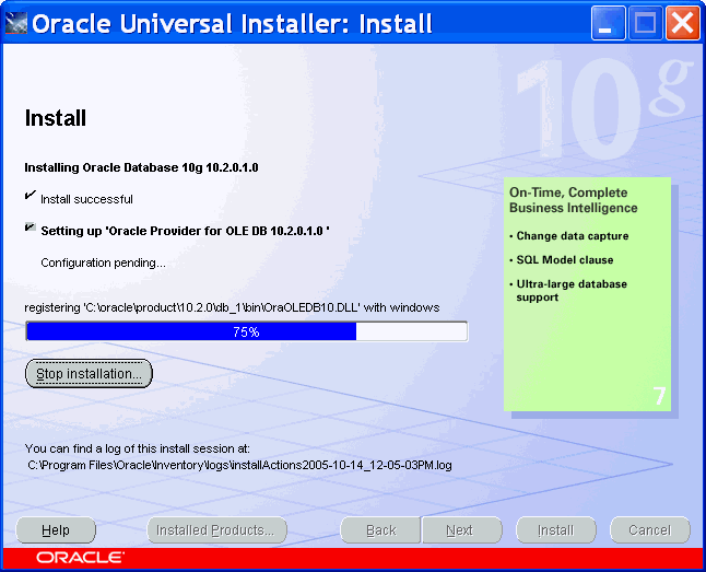 basic database installation: fourth screen