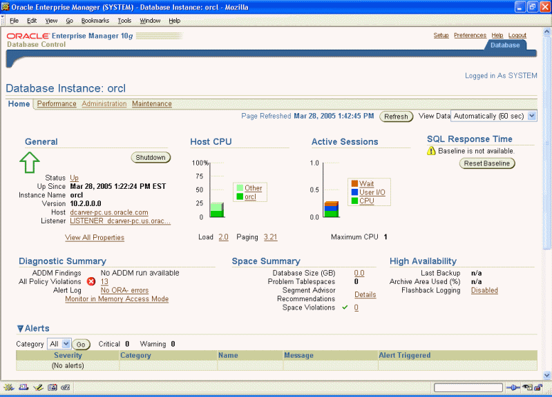 Enterprise Manager home page