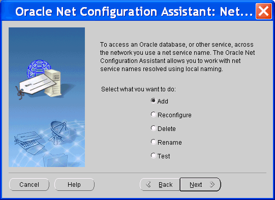 Net Configuration Assistant: add service