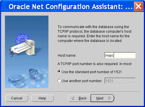 Net Configuration Assistant: specify host and port number