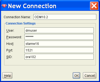 Oracle Data Miner: connection dialog box