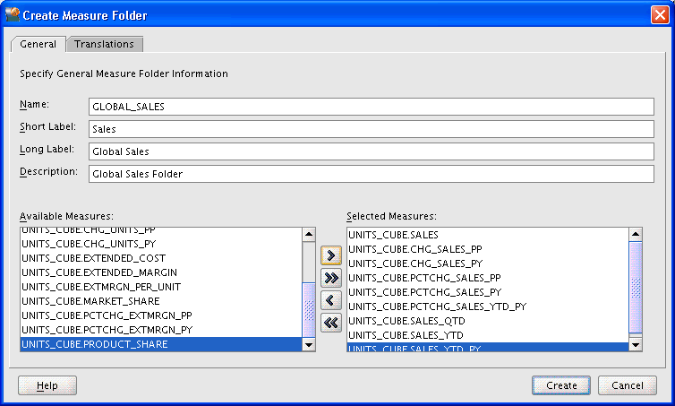 Create Measure Folder dialog box