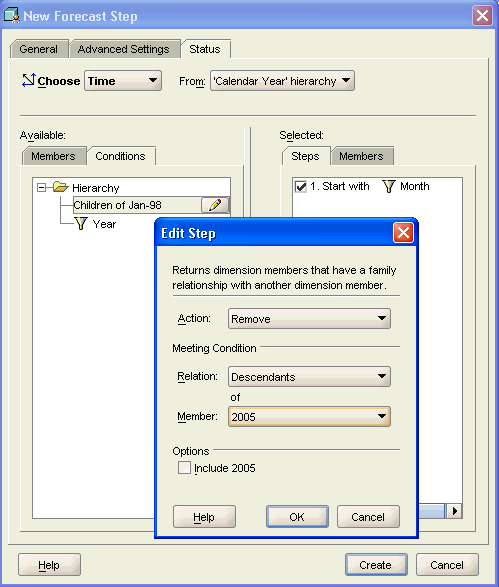 Screen capture of Status page and Edit Step dialog box