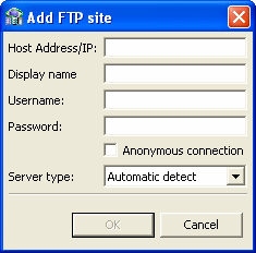 Add FTP Site screen