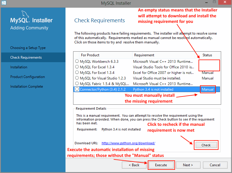 MySQL Installer - Check Requirements